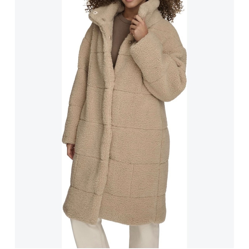 Levi's Women Teddy Coat Mid-Length Snap Front Lined Pockets Beige Size L